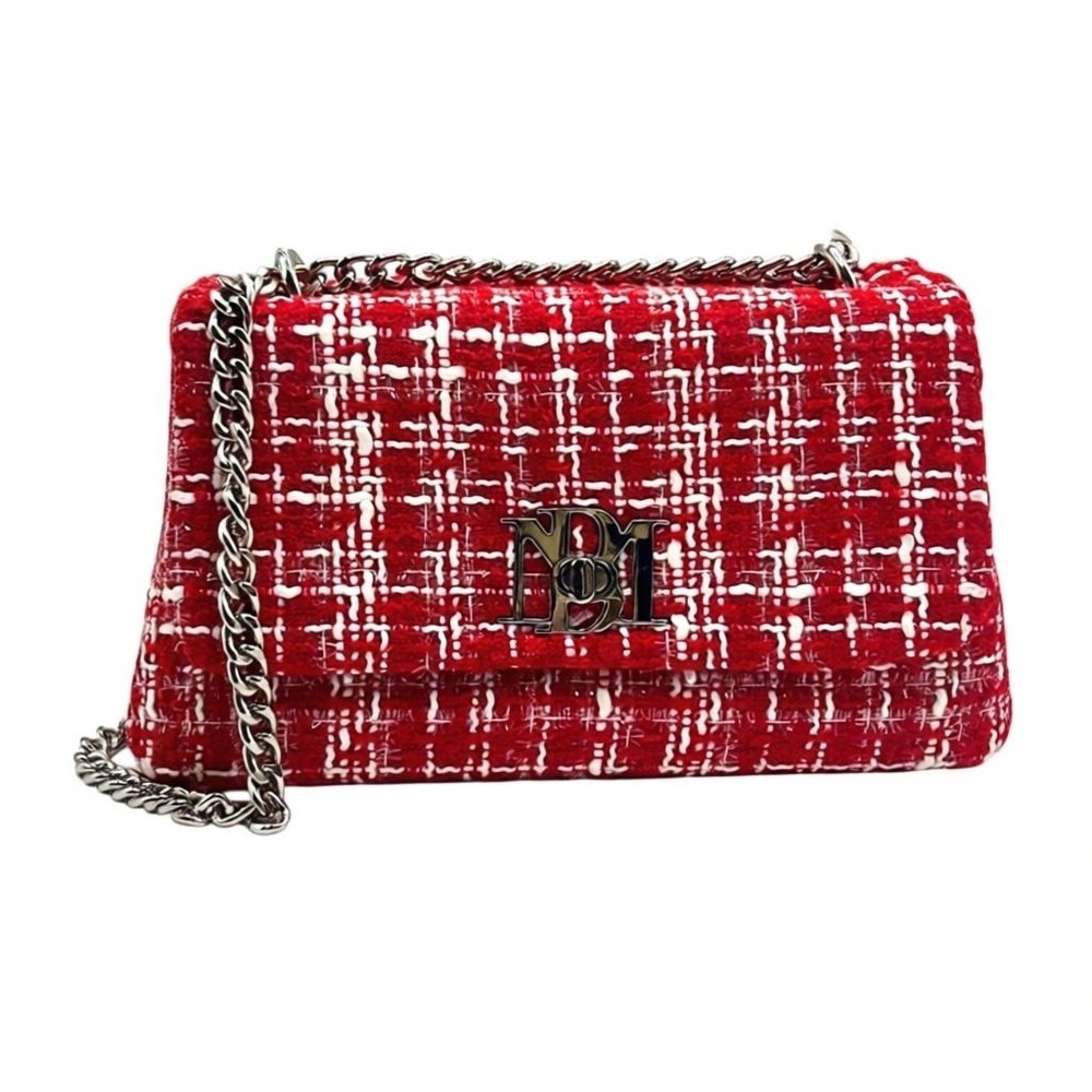 💖 NWT Badgley Mischka Red Tweed Chain Crossbody ✨ Chic Statement Bag - Picture 4 of 9